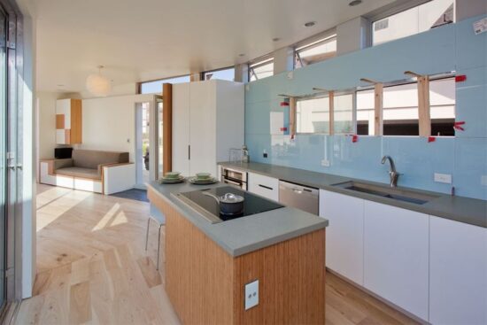 Team California Refract House for 2009 Solar Decathlon: View of the Kitchen and Living Area. (Photo by Oliver Shay)