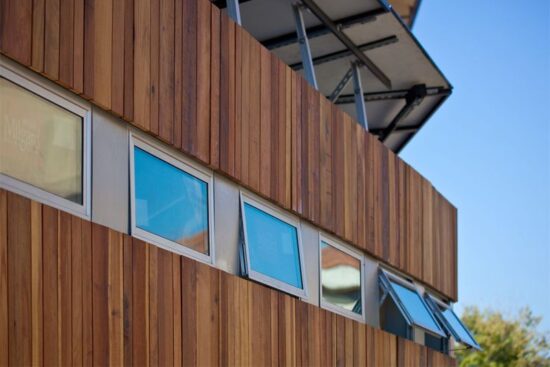 Team California Refract House for 2009 Solar Decathlon: Exterior Elevation of the Kitchen. (Photo by Oliver Shay)